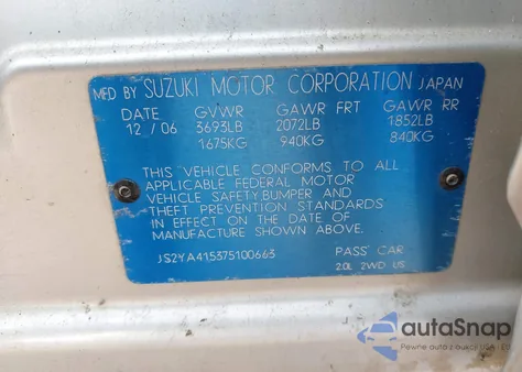 2007 Suzuki Sx4 from USA, damaged, VIN JS2YA415375100663